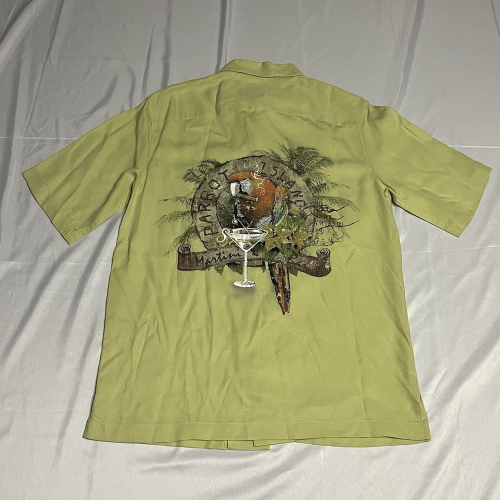 Caribbean Graphic Hawaiian Shirt Large Yellow Roundtree Yorke Parrot NWT - Picture 1 of 6